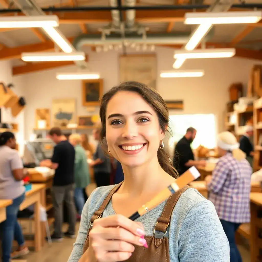 A woman happily shopping at a local market, exploring vendor booths that boost local businesses and community spirit.