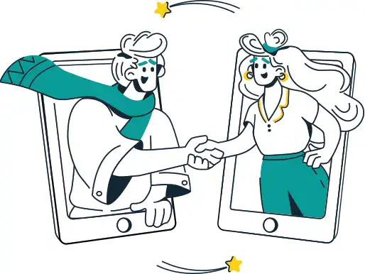 Online handshake between two vendors via video call.